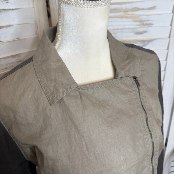 EILEEN FISHER Women's Petite L Organic Coated Linen Utility Moto Jacket Stone - Picture 8 of 16